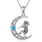 CUPENDA Turquoise Western Necklace Sterling Silver Moon Kokopelli/Cow Skull/Zia Sun/Mountains Pendant Necklace Turquoise Jewelry for Women Hikers Campers