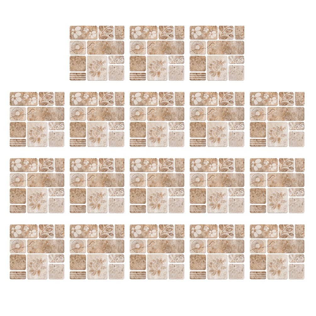 Clispeed 18pcs Mosaic Tile Sticker 3D Wall Decals Backsplash Self Adhesive Splice Design Pasters for Kitchen Bathrooom Lotus Pattern