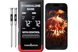 ThermoMaven Wireless Bluetooth Smart Meat Thermometer: Standalone Base, WiFi Unlimited Range, 6 Sensors with NIST Certified A
