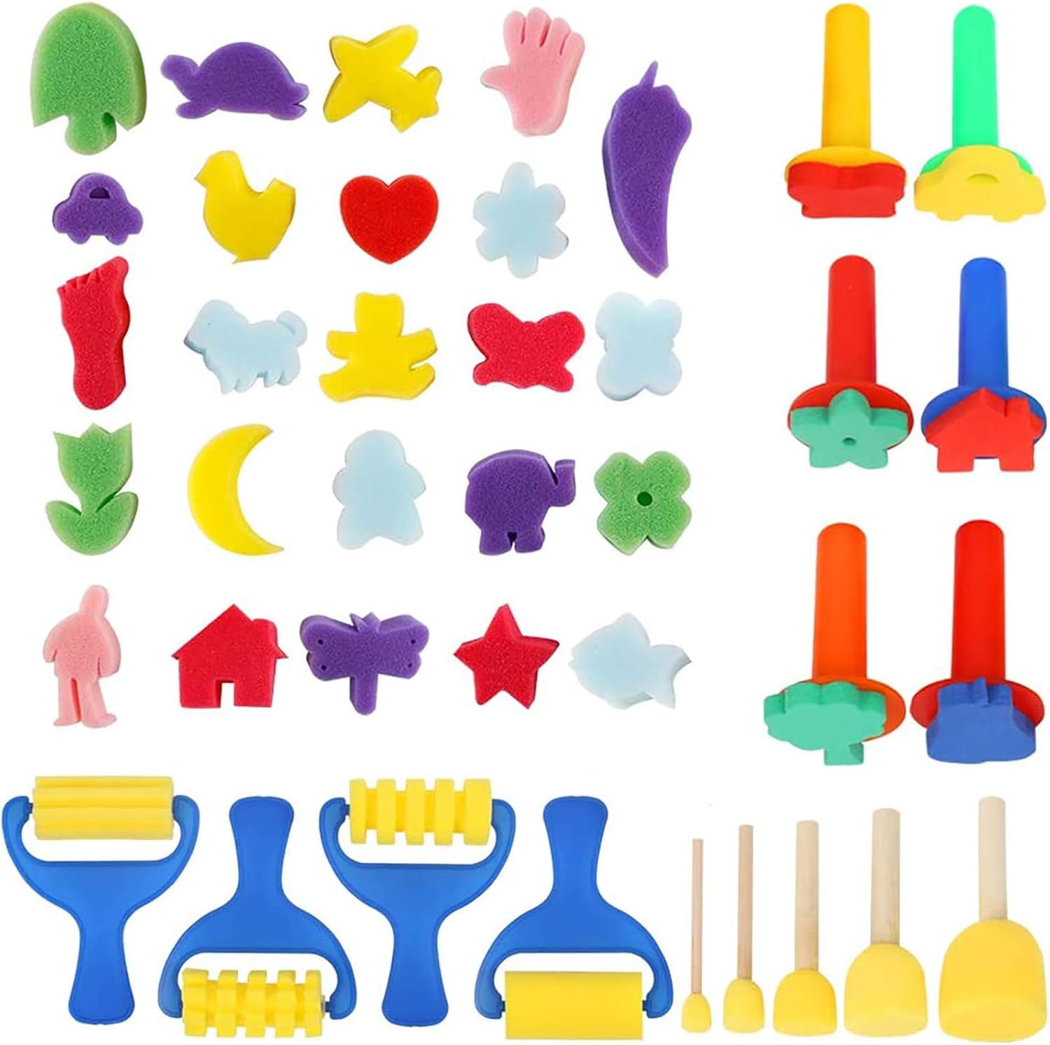 39pcs Kids Paint Sponges, YGDZ Early Learning Kids Toddlers Paint Brushes Sponge Stamps Foam Art Craft Drawing Tools