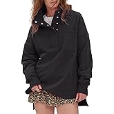 Gacaky Womens Oversized Sweatshirts Casual Button Henley Neck Side Slit Pullover Fall Winter Fashion Outfits Clothes