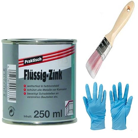 Flüssig-Zink Dose Wetterfest und Farbtonstabil Farbe: silber inkl. 1x Pinsel zum Auftragen (flüssig-Zink 250 ml)