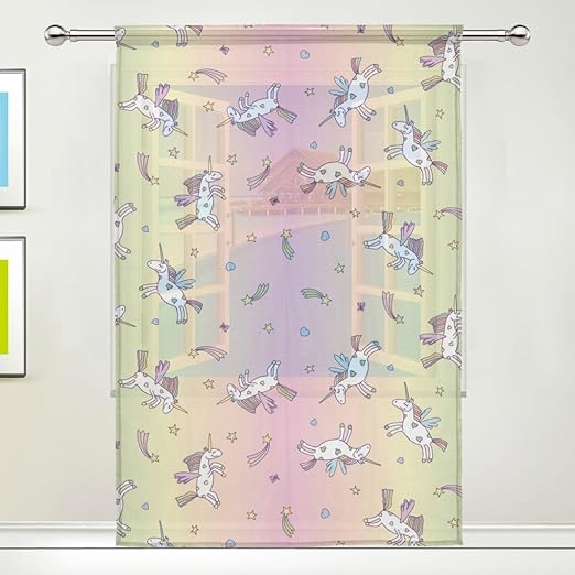 Amazon Com Wihve Sheer Curtains For Living Room Unicorn Rainbow