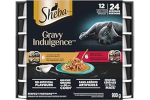 Sheba Gravy Indulgence Perfect Portions Adult Wet Cat Food Chicken & Beef Entrée in Extra Gravy Variety Pack, (12) 75g Trays