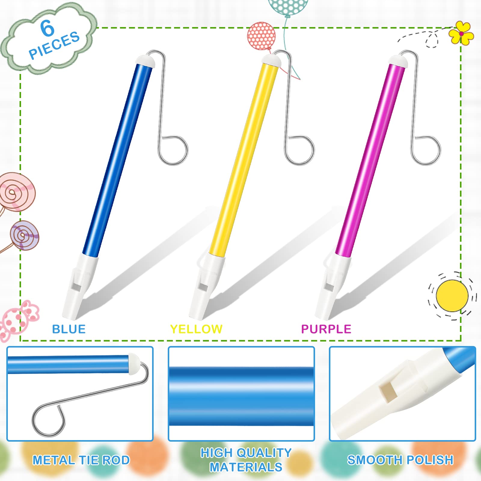 Civaner 6 Pcs Slide Whistle for Kids Slide Whistles for Adults Instrument Toy Musical Parent Child Games Educational Games Birthday Gifts Party Favors Supplies, Blue Yellow Purple