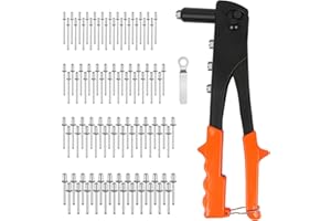 POVTIMS Professional Pop Rivet Gun Kit,Hand Riveter,Manual Rivet Tool Set with 200 Blind Rivets-3/32-1/8-5/32-3/16" Durable and Suitable for Metal, Plastic and Leather Gutter Wood Common DIY Fix