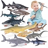THINKBAY 10PCS 5-8" Shark Toys for Toddlers 3-5 5-7, Sea Ocean Animals Bath Toys for Kids Age 3 4 5 6 7 8, Shark Figurines Cake Toppers, Birthday Party Favors & Gifts for Kids Ages 3 4 5 6 7 8