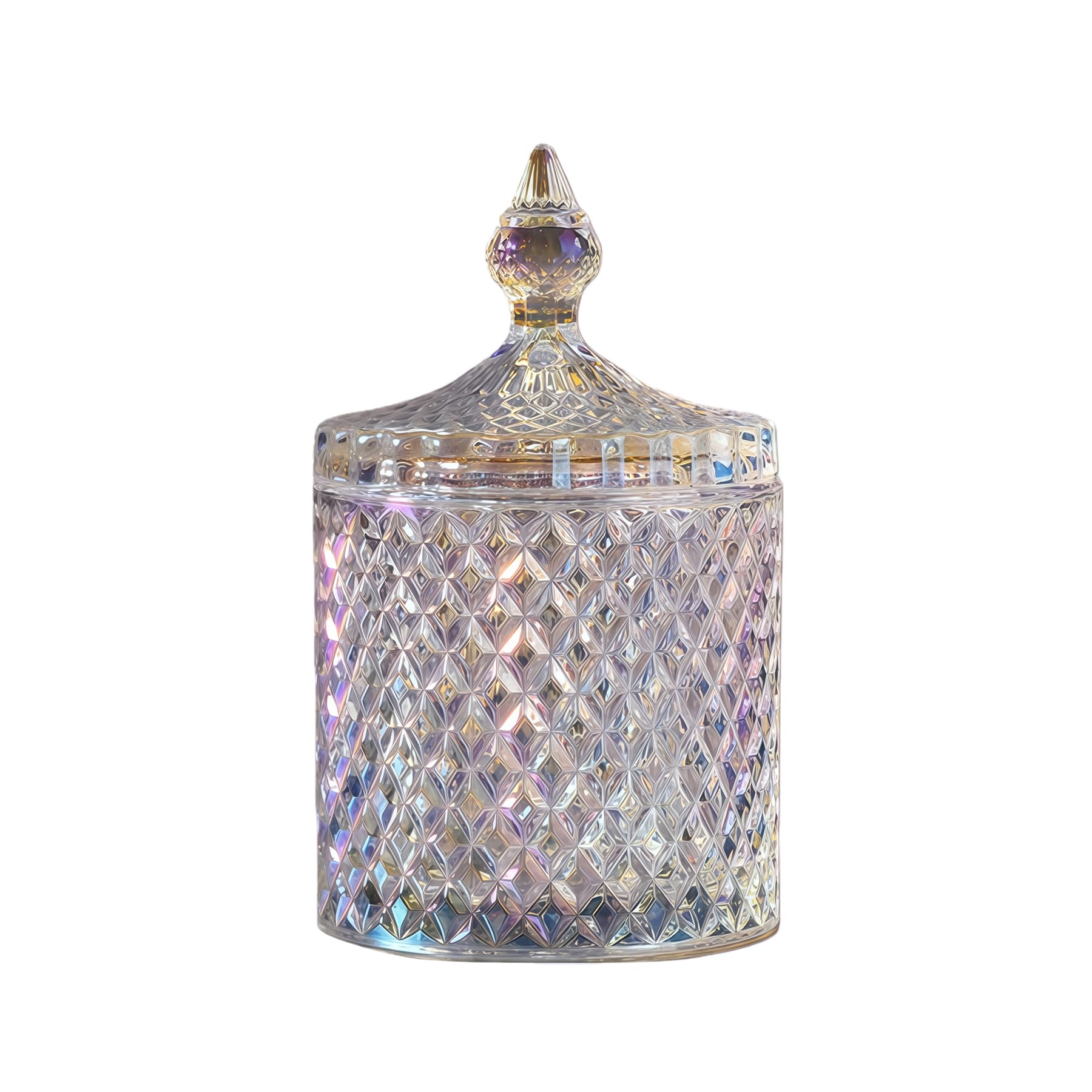 Happyupcity 1PCS 300m/10oz Empty Glass Candy Dish Jar with Lid Cylindrical Sugar Cube Bowl Cookie Holder Container Pot Food Organizer for Home Office Store Desk(Colorful)