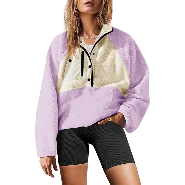 Yanekop Womens Quarter Zip Pullover Sherpa Fleece Jacket Oversized