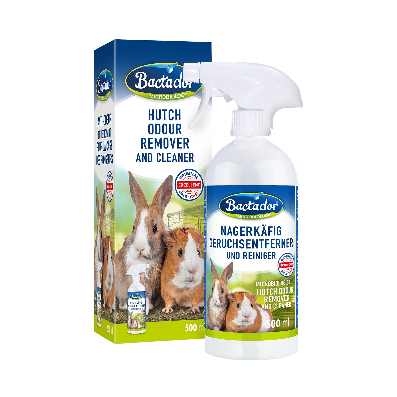 Bactador Enzyme Cleaner Rodent Cage Spray 500ml - Enzymatic cleaner & Cat urine enzyme cleaner - Pet carpet cleaner - Microbiological urine neutraliser - Pet stain & odour remover in rodent habitats