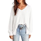 Dokotoo Womens Waffle Knit Tops Trendy Fashion 2026 Oversized T Shirts | Lightweight,V Neck,Casual,Batwing Sleeve,Loose Fit,Irregular Hem,Boyfriend Style,Oversized,Fall Outfits