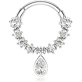 Melighting 16G Septum Jewelry Teardrop Dangle Septum Rings Women 316L Stainless Steel Clear CZ Daith Earrings Helix Earrings Cartilage Tragus Earring Piercing Jewelry for Men