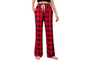 Alimens & Gentle Womens Pajama Pants Plaid Stretch Comfy Lounge Pants Drawstring Waist Sleep Bottoms with Pockets