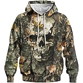 BEYFSJIRI Skull Camouflage Hoodie for Men 3D Printed Hunting Camo Streetwear Pullover Sweatshirt with Hood