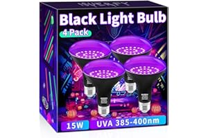ISUERFY BR30 LED Black Light 15W 4 Pack, E26 Base 385-400nm, Blacklight Flood Light for Glow in The Dark Body Paint Fluorescent Poster Blacklight Party Halloween Decor