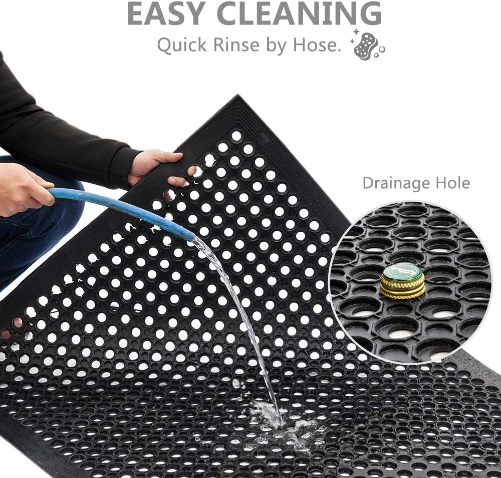 ROVSUN Rubber Floor Mat, 36''x60'' Anti-Fatigue/Non-Slip Drainage Mat, for Industrial Kitchen Restaurant Bar Bathroom, Indoor/Outdoor Cushion: Home & Kitchen