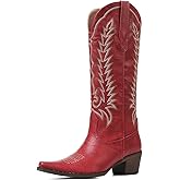 Tscoyuki Cowboy Boots for Women: Embroidered Western Knee High Boots Women - Pointed Toe Chunky Heel Cowgirl Tall Boots