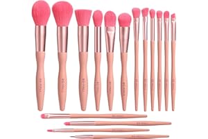 BS-MALL Makeup Brushes Premium Synthetic Bristles Powder Foundation Blush Contour Concealers Lip Eyeshadow Brushes Kit,16Pcs, Pink