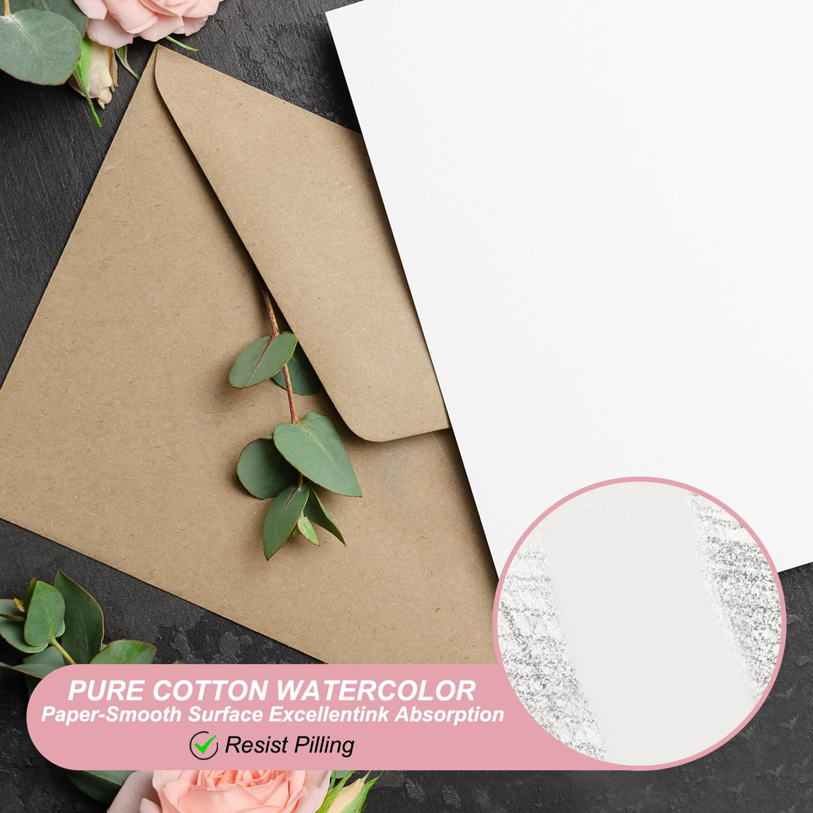 PATIKIL 50 Sets Pure Cotton Watercolor Cards 140lb/300 GSM Postcards with Envelopes for Art Painting Creative Thank Notes, 4x6 Inch