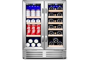Velieta Wine and Beverage Refrigerator, 24 Inch Dual Zone Fridge with Glass Door, Built-In Cooler with Powerful and Quite Cool System/18 Bottles and 88 Cans Capacity Bverage Cooler