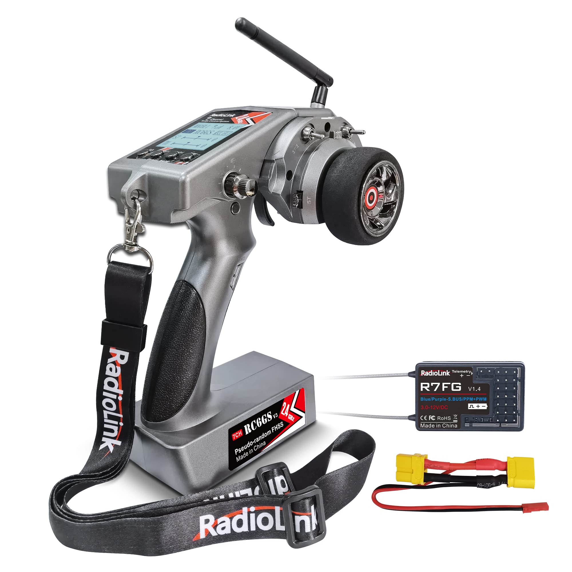 Radiolink RC6GS V3 7 Channels RC Transmitter and R7FG Gyro Receiver, 2.4GHz 600m RC Remote, Voltage Telemetry RC Controller and Receiver kit for Remote Control Car, Boats, Truck, Buggy, Crawler