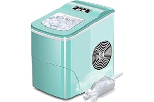 AGLUCKY Ice Makers Countertop with Self-Cleaning, 26.5lbs/24hrs, 9 Cubes Ready in 6~8Mins, Portable Ice Machine with 2 Sizes Bullet Ice/Ice Scoop/Basket for Home/Kitchen/Office/Bar/Party, Green