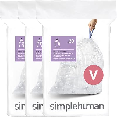 simplehuman CW0277 Code V Custom Fit Bin Liner 60 Pack Clear