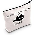 G2TUP Anime Inspired Gift Waiting For Something To Happen Makeup Bag Anime Cat Lover Zipper Cosmetic Bag Travel Pouch Gift for Anime Fans (Something To Happen White Bag)