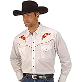 ELY Cattleman Mens Long Sleeve Western Shirt with Rose Embroidery