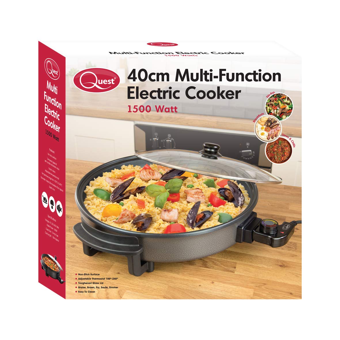 Quest 35500 MultiFunction Electric Cooker Pan with Lid, 1500 W, 40 cm