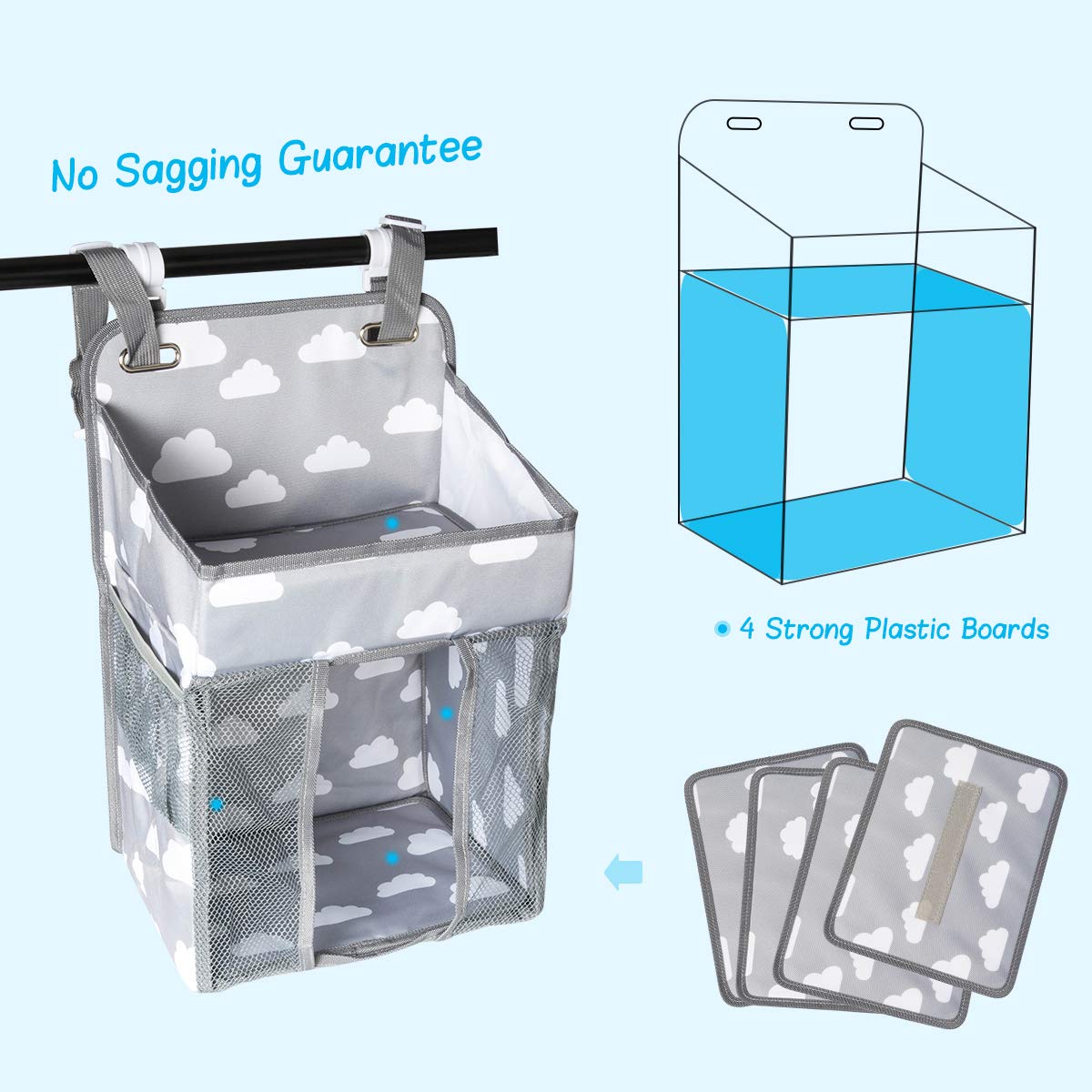 Elebor Nursery Organizer and Baby Diaper Caddy, Hanging Diaper Stacker Storage for Changing Table, Crib, Playyard or Wall - Nursery Organization & Baby Shower Gifts for Newborn (Coud)