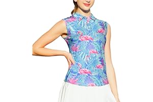 uideazone Womens Sleeveless Polo Golf Shirts 3D Print Moisture Wicking Polo Tennis Shirts Athletic Fit Tank Top