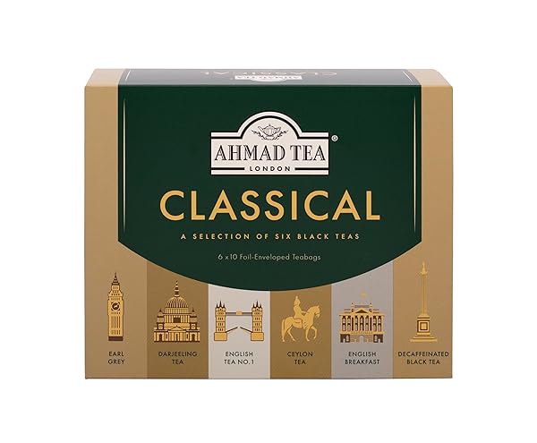 AHMAD TEA BLACK TEA, CLASSIC SELECTION PACK TEABAGS, 60 FOIL TEABAGS – CAFFEINATED, DECAFFEINATED, & SUGAR-FREE