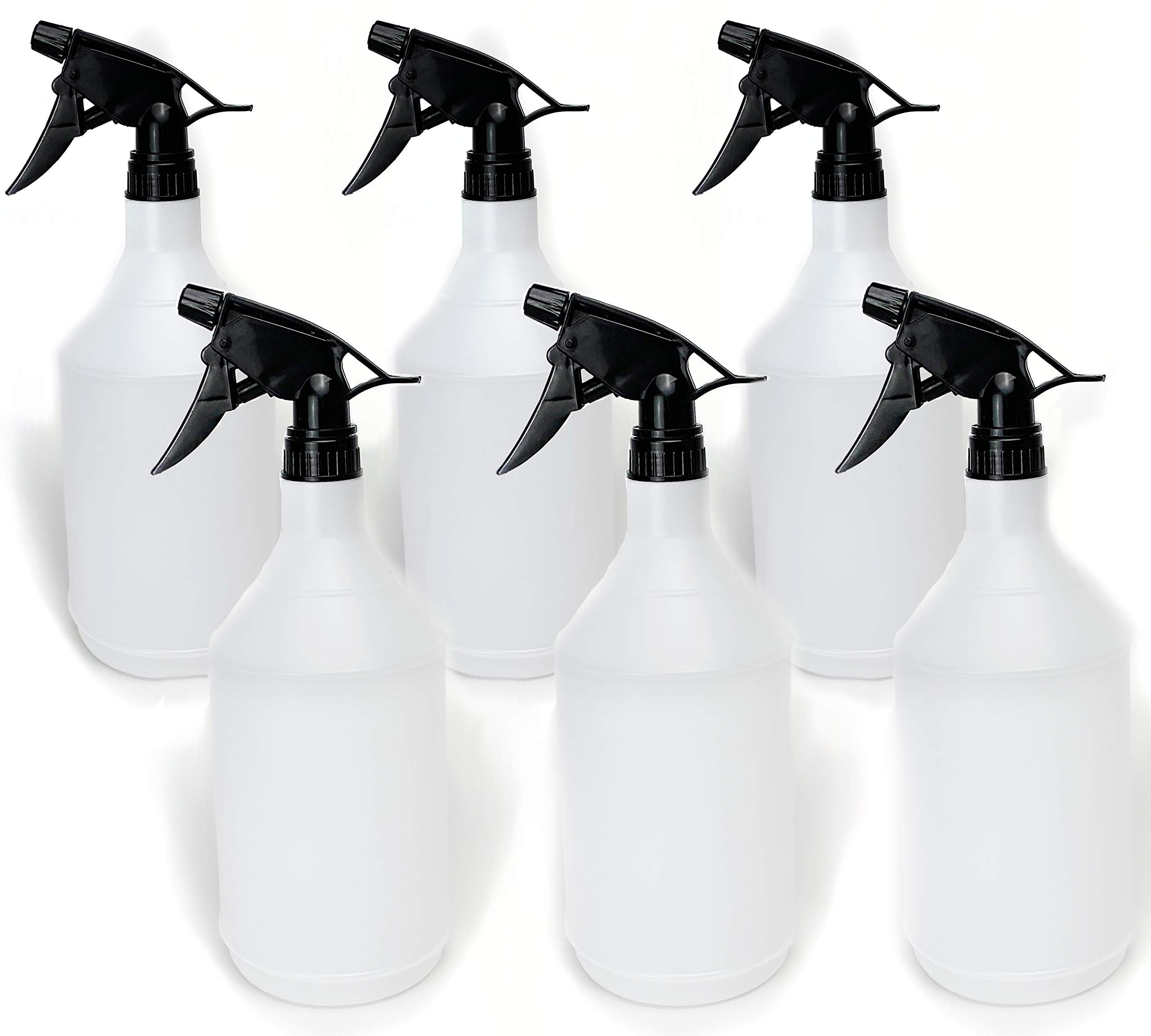 ASC - 6pcs 1L Spray Bottles - With Adjustable Nozzle, Frost Resistant Material & Measurement Marking - Perfect for Cleaning, Gardening, Water & Liquids - 1000ml / 1 Litre - Translucent Bottle, White
