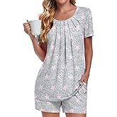 Anymeet Summer Womens Pajama Sets Short Sleeve Soft Casual 2 Piece Ladies Pjs Set Spring Sleepwear with Pockets