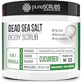 pureSCRUBS Premium Cucumber Body Scrub Set - Large 16oz Dead Sea Salt Body Scrub for Women Exfoliation KP Bump Eraser Body Scrub Includes Wooden Spoon, Loofah & Soap