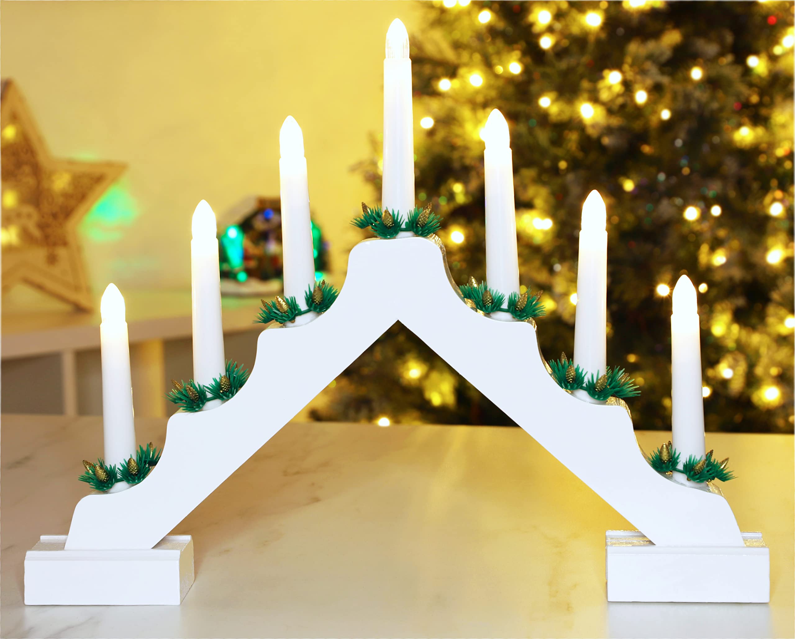 Christmas Concepts® Christmas Wooden Candle Bridge with Warm White LED Lights - Battery Operated (White)