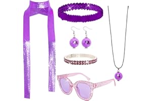 6 Pcs 70s Disco Accessories Women Disco Costume Jewelry Disco Sequin Scarf Headband Diamond Bracelet Ball Necklace Earring Gl