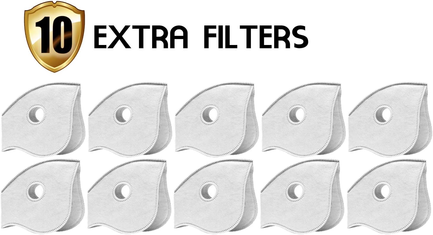 (10 Filter Pack) Leon N99 Dust Mask with 6 Carbon Activated Filters | Non Slip Safety Mask | Reusable Washable Dustproof Anti Pollution Smoke | Air Respirator | Outdoor Mowing Woodworking Allergy