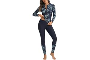 FEOYA Women’s Two Piece Full Coverage Rash Guard Set Long Sleeve Zip Up Swimsuit with Swim Pants Surfing Bathing Suit