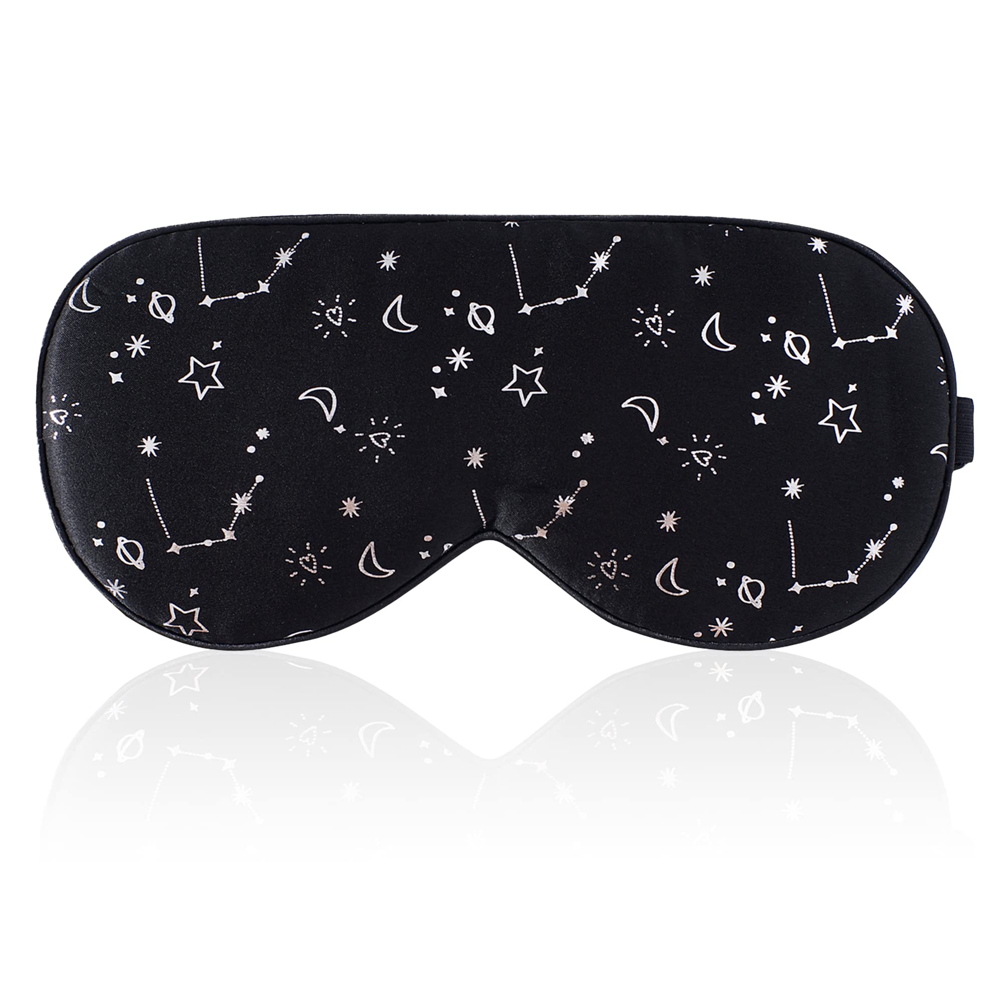 Silk Sleep mask with Adjustable Strap,Comfortable and Super Soft Eye mask Ultimate Sleeping aid Silver starrysky Black