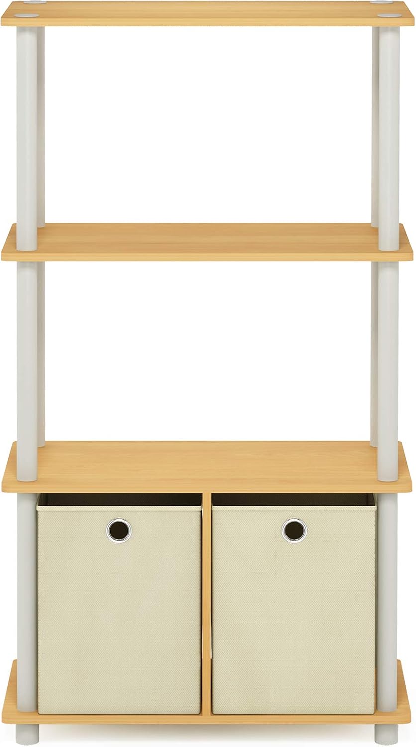 Furinno NW889BE/WH Go Green 4-Tier Multipurpose Storage Rack w/Bins, Beech/White: Kitchen & Dining