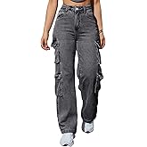 Kedera Women High Waist Denim Jeans Trousers Casual Pants Boyfriend Wide Leg Cargo Parachute Baggy Pants