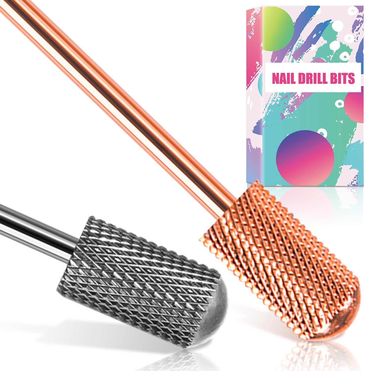 Nail Drill Bits, 2PCS Safety Bits for Nail Drill, Tungsten Carbide Bits, 3/32" Electric Drill Bits Set for Acrylic, Gel Nails, Large Barrel Fine Nail Bits for Salon Experienced