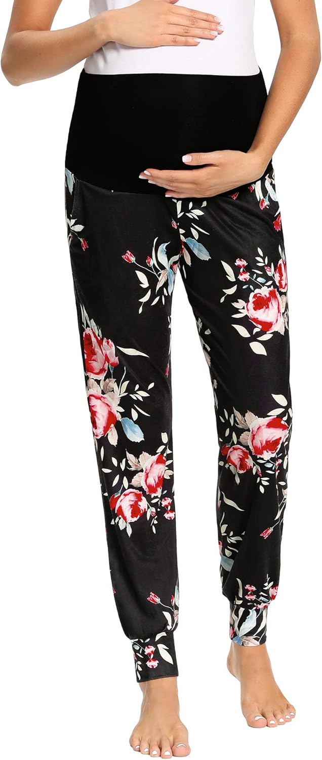 fitglam Women's Maternity Pants Over The Belly Pregnancy Pajamas Lounge Joggers with Pockets at  Women’s Clothing store