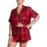 Victoria's Secret Flannel Pajama Set, Short Sleeve Shirt and Pajama Short Set, Sleepwear for Women (XS-XXL)