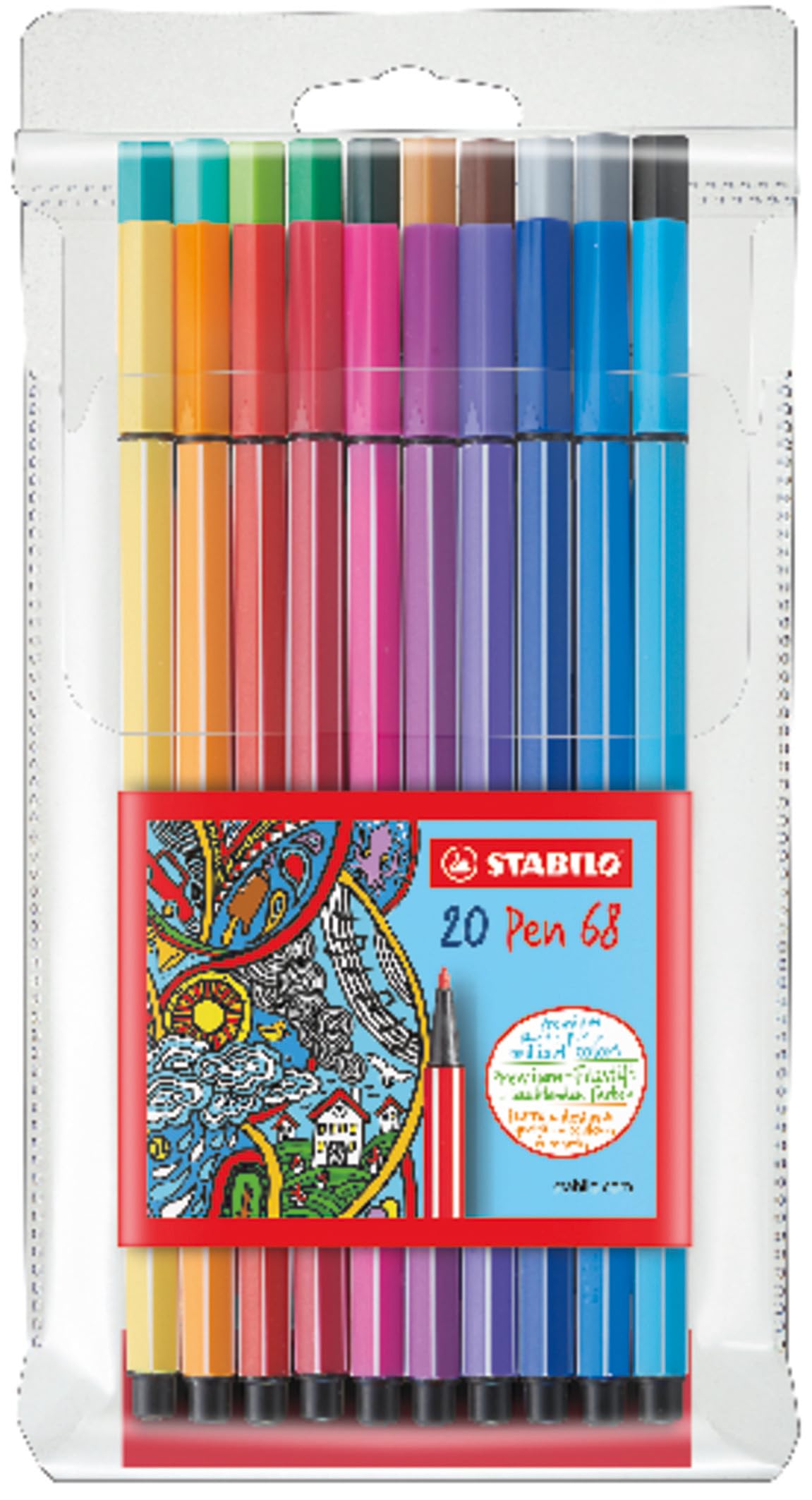 STABILO Pen 68 - Premium Fibre-Tip Pen - Pack of 20 - Assorted Colours