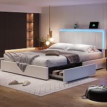 Amazon.com: Hasuit Queen Bed Frame with 4 Storage Drawers, LED ...
