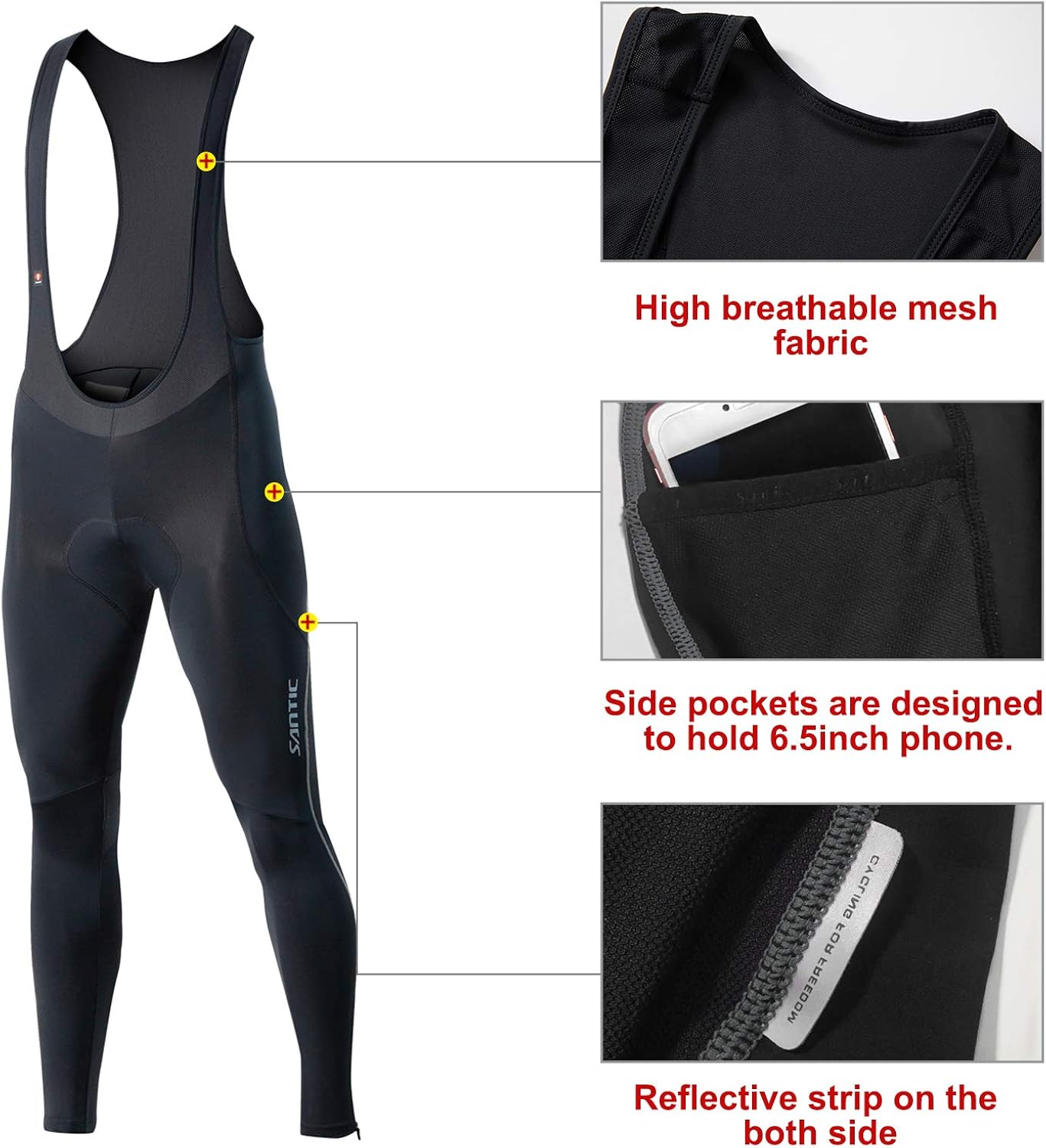 Santic Cycling Bibs Pants Mens Long Tights 3D Padded Bike Legging: Clothing