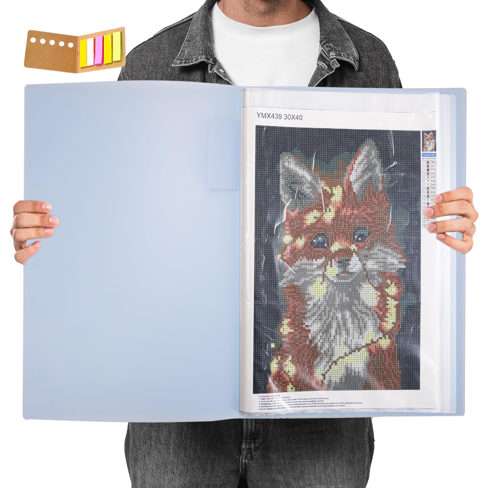 Photo 1 of A3 Diamond Painting Storage Book,Portfolio Folder for Artwork,Art Portfolios 60 Pages Pocket with Index Stickers,11.8 x 16.5 inch Protector (Blue)